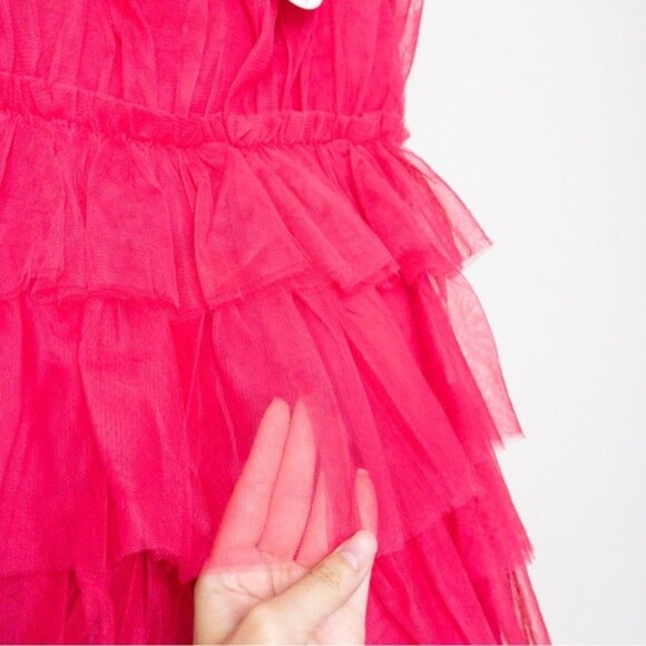 NWT Storia Tulle Tiered Mini Dress M Pink Babydoll Ruffle - Picture 5 of 10